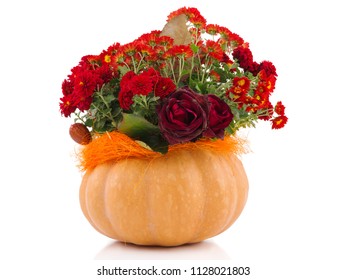 Flowers in the empty pumpkin