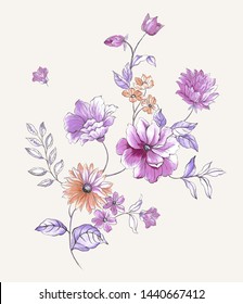 Flowers Full Romance Leaves Flowers Art Stock Illustration 1440666824