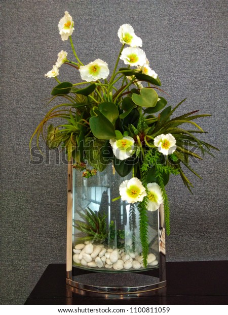 Flowers Glass Vase Stones Inside Laid Stock Photo Edit Now