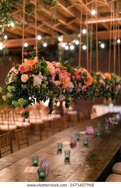 Flowers Hanging Ceiling Wedding Ornate Floral Stock Photo Edit