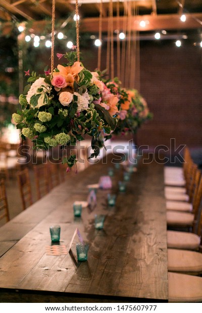 Flowers Hanging Ceiling Wedding Ornate Floral Stock Photo