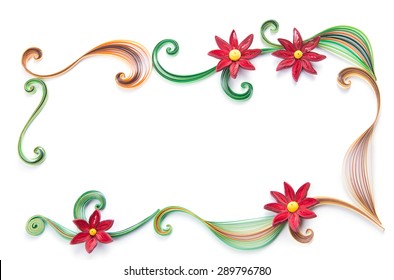  flowers made quilling frame on a light background