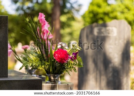 Flowers offered to the grave when visiting the grave