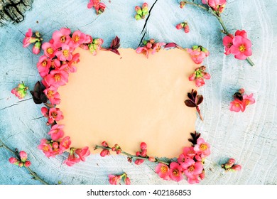 Flowers On A Wooden ,floral Frame ,Spring Or Summer Background