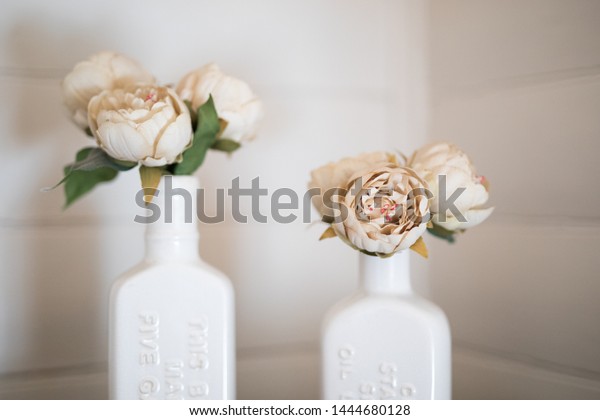 Flowers Ornate Ceramic Vases Against Told Stock Photo Edit Now