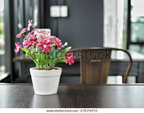 Flowers Pot On Table Interior Decoration Stock Photo Edit Now