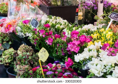 Flowers For Sale At A French Flower Market, Nice, France