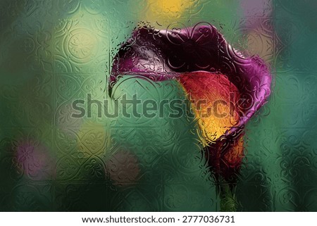 Flowers seen through textured embossed glass with soft blur and diffused light. Abstract composition with transparency, distortion, and modern aesthetic—ideal for backgrounds, branding, and design.