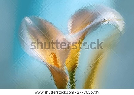 Flowers seen through textured embossed glass with soft blur and diffused light. Abstract composition with transparency, distortion, and modern aesthetic—ideal for backgrounds, branding, and design.