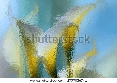 Flowers seen through textured embossed glass with soft blur and diffused light. Abstract composition with transparency, distortion, and modern aesthetic—ideal for backgrounds, branding, and design.