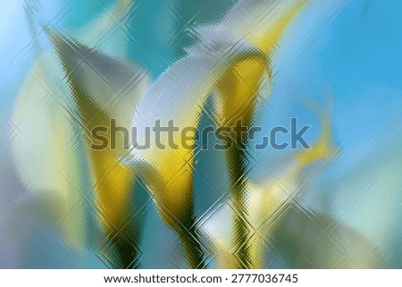 Flowers seen through textured embossed glass with soft blur and diffused light. Abstract composition with transparency, distortion, and modern aesthetic—ideal for backgrounds, branding, and design.