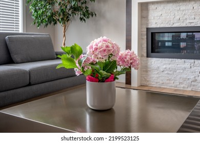 Flowers In A Sitting Room In A Modern Suburban Home In Canada.