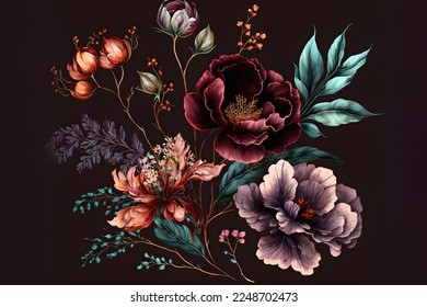 Flowers in the style of watercolor art. Luxurious floral elements, botanical background or wallpaper design, prints and invitations, postcards. Beautiful delicate flowers 3D illustration - Shutterstock ID 2248702473
