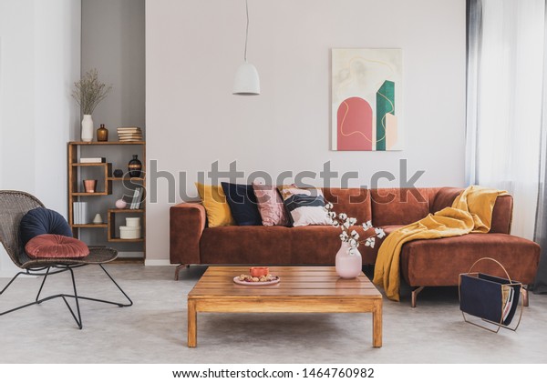 Flowers Vase On Wooden Coffee Table Stock Photo Edit Now 1464760982