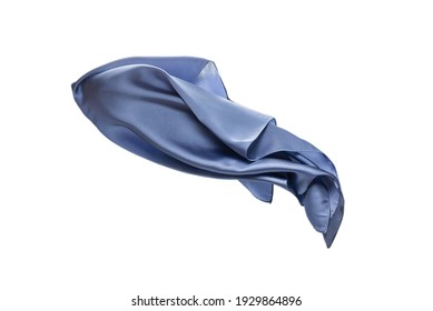 Flowing Blue Silk Scarf Isolated On White Background. 