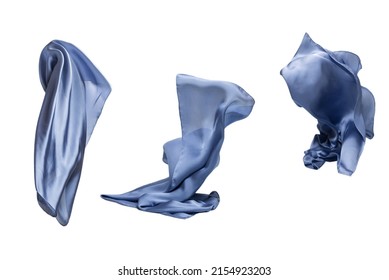 Flowing blue silk scarf isolated on white background. 