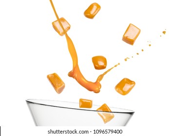 Flowing Caramel Candies And Splash