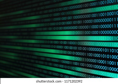 flowing data transfer. data motion movement background. green blue digital binary code bit moving side way