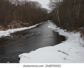 flowing down the river in winter