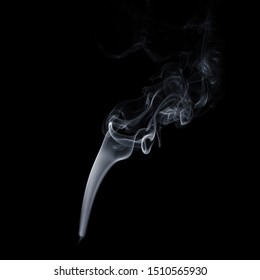 Flowing Smoke On Black Background, White Vapor, Abstract Flow Of Cigarette Smoke, Aroma Stick Smoke