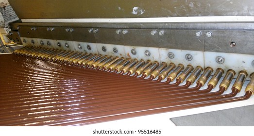 Flowing Warm Chocolate For Candybars Production