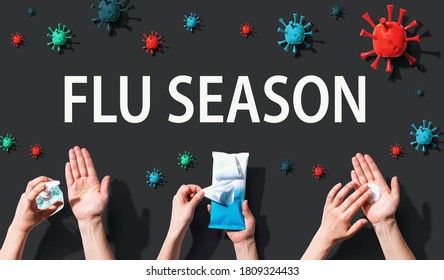 Flu Season Coronavirus Theme With Hygiene And Viral Objects