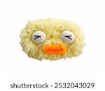 Fluffy duck-shaped plush toy with a yellow fur texture and cartoonish features, including oversized eyes and a bright orange beak, ideal for comfort and decoration.