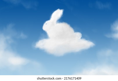Fluffy Easter bunny rabbit, clouds shaped in blue sky - Powered by Shutterstock - Get 15% off with code: PIKWIZARD15