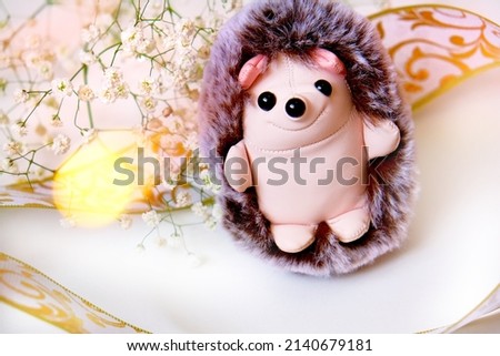 Fluffy funny toy hedgehog, soft stuffed toy with flower, nersery bedroom decor, 