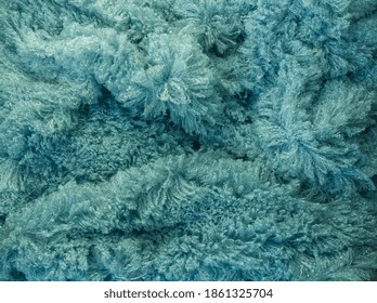 Fluffy Fur Fabric Macro Texture For Background Or Template. Fuzzy Fabric For Winter Day. Tidewater Green Fur, Winter Fabric Textile.