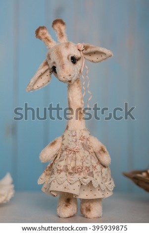 Fluffy giraffe handmade soft beige, vintage gift 