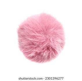 Fluffy pink  ball isolated on white background, top view