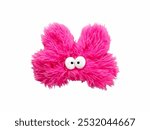 Fluffy pink creature with large white eyes and two protruding fuzzy ears, serving as a whimsical decoration or playful toy, designed to bring joy and creativity to children.