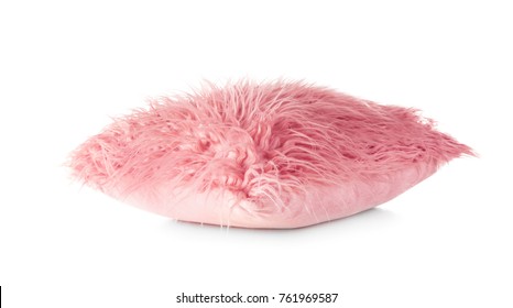 Fluffy Pink Pillow, Isolated On White