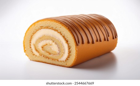 Fluffy sponge cake roll with a delicate swirl of filling, placed on a white background for a simple and appetizing presentation - Powered by Shutterstock