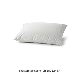 A Fluffy white pillow with soft creases isolated on white background