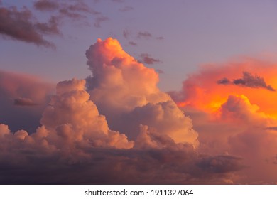 Fluffy white and pink clouds.