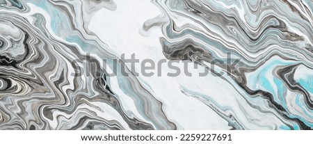 Fluid art background with light blue tints on white stony surface. Liquid ink marble imitation. Marbling effect of acrylic paints on canvas. Abstract marble texture with mixing colors. Modern interior