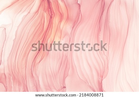 Fluid art texture. Pink background with abstract waves effect. Liquid alcohol ink picture with flows and lines. Ink paints for wedding decor, invitations, design templates