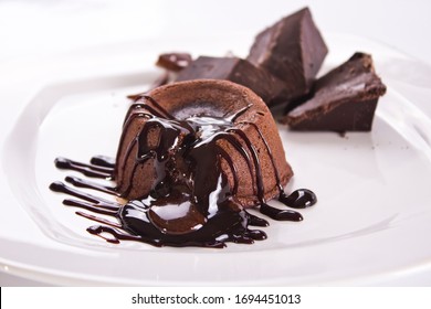 Fluid Chocolate Souffle On White Plate