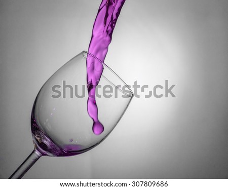 Fluid motion of coloured water in a wine glass with 