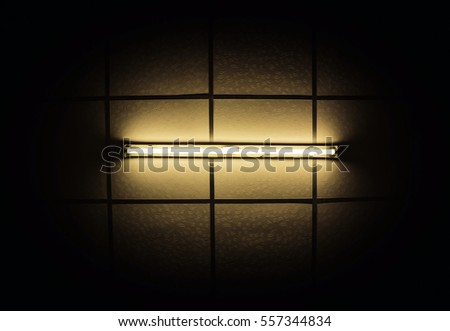 Fluorescent light bulb on the ceiling in the bedroom.
