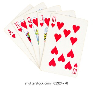 Flush royal cards isolated on white background