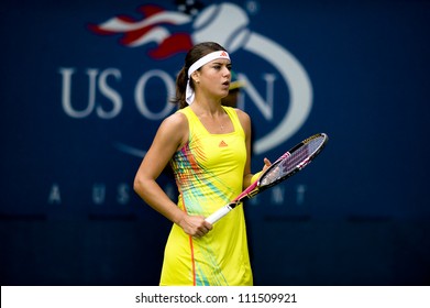 FLUSHING MEADOWS, NY - AUGUST 27: Sorana Cirstea (ROU) competes in a first round US Open match on August 27, 2012 in New York. The US Open is the highest-attended annual sporting event in the world.