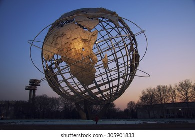 FLUSHING, NY - April 9: The Iconic Unisphere In Flushing Meadows Corona Pk. In Queens, NYC As Seen On April 9, 2009. The 12 Story Structure Was Commissioned For The 1964 NYC World's Fair.