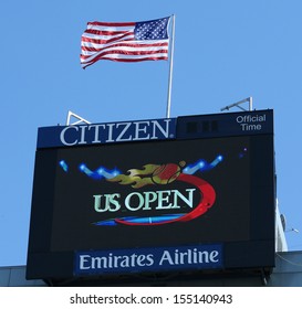 FLUSHING, NY - AUGUST 24: Arthur Ashe Stadium Scoreboard At Billie Jean King National Tennis Center On August 24, 2013 In Flushing, NY. Largest Outdoor Tennis-only Venue In The World  Has 22 547 Seats