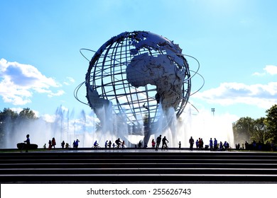 FLUSHING, NY - August 4, 2013: The Iconic Unisphere In Flushing Meadows Corona Pk. In Queens. The 12 Story Structure Was Commissioned For The 1964 NYC World's Fair.