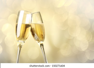 Flutes of champagne in holiday setting