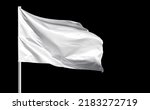 Fluttering blank white flag on flagpole isolated on black background