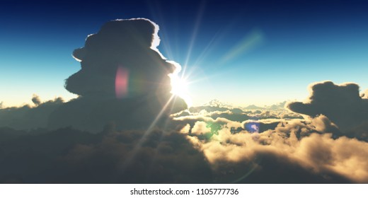 fly above clouds sunset